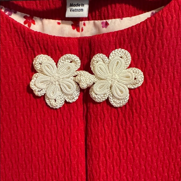 ELLE Textured Bell Sleeve Jacket Floral Appliqué Button Women’s XL Collarless - Picture 7 of 16